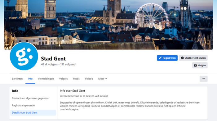 Screenshot van de moderatieregels van Stad Gent op Facebook