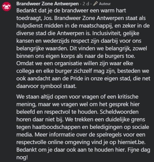 Antwoord Brandweer Zone Antwerpen